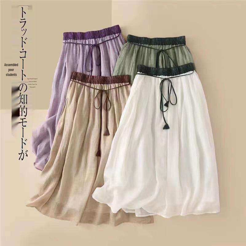 Letní midi sukně s vysokým pasem a strečem s plisovaným designem a třásněmi 2025