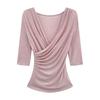 Women's Slim-Fit Tencel Wool V-Neck Mid-Sleeve Top - Korean Style, Spring/Summer 2026 Collection
