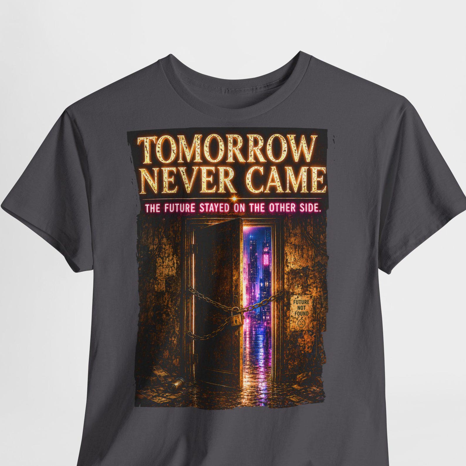 Cyberpunk Shirt, Y2K Graphic Tee, Vaporwave Streetwear, Neon City Shirt, Retro Futuristic T-Shirt, Tomorrow Never Came M