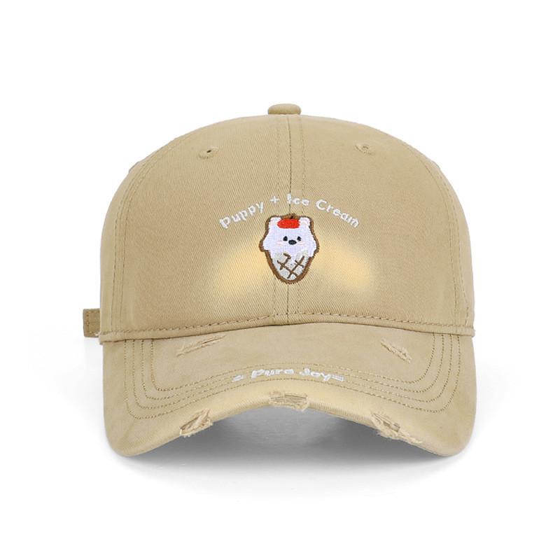 Korean Style Small Dog Embroidered Baseball Cap With Sun Protection For Women хаки