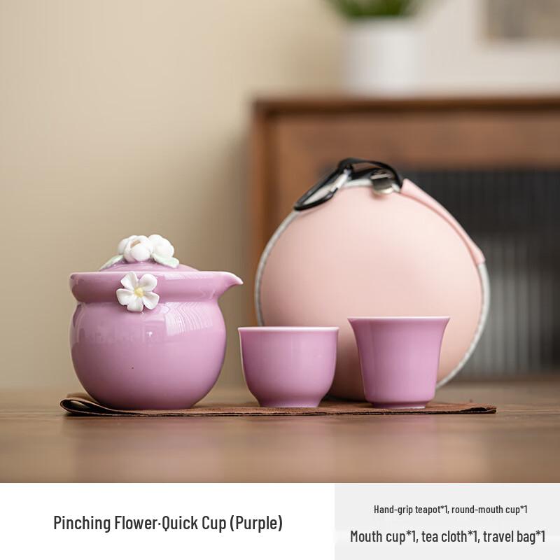 Handmade Ceramic Travel Tea Set with Storage Bag