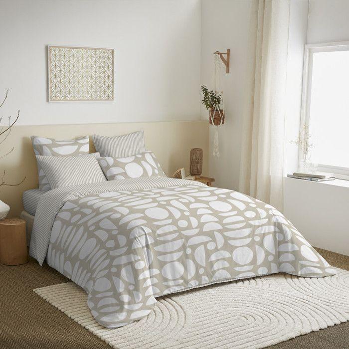 Pack complet housse de couette réversible pour lit 140 x 190 cm Mykonos naturel