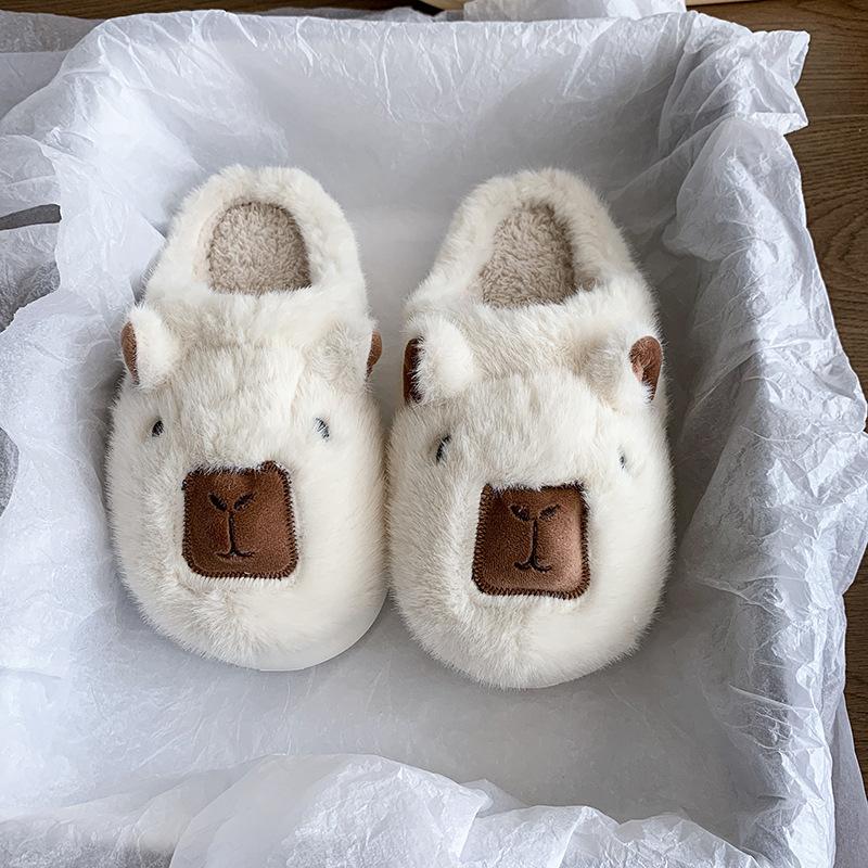 Women's Baotou plush slippers cartoon padded warm winter thick bottom heightened home slippers casual walking indoor shoes snow cotton slippers