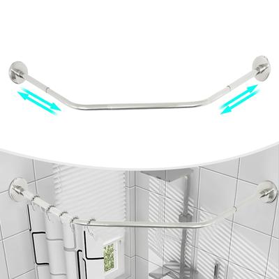 Shower Curtain Corner Rail, Adjustable Shower Curtain Angle Rod, 45-75 Cm Drill Stainless Steel Bathroom Shower Rail