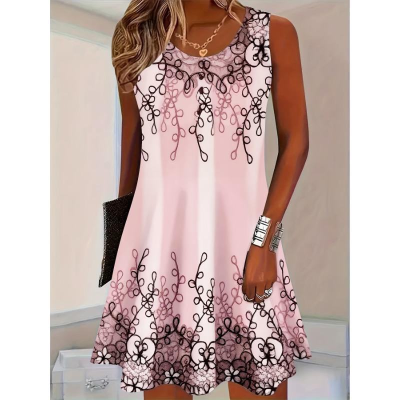 Women s Floral Embroidered Sleeveless Dress Summer Casual Resort Beach Wear S
