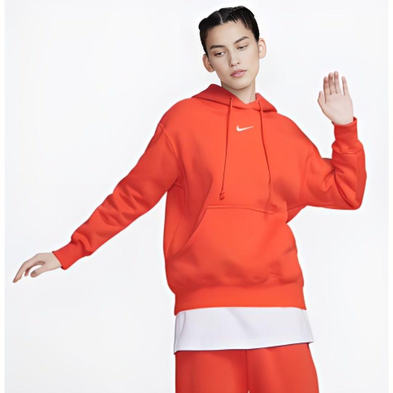 Nike Ensfarvet Logo Print Snøring Hettegenser Dame Topper Rød DQ5861-633