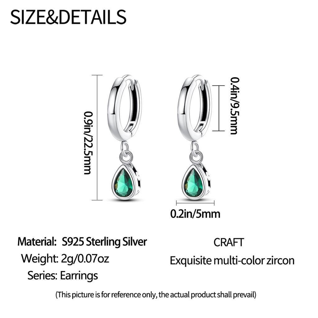 Generation S9 Sterling Silver Earrings, Simple Niche High-End Green Water Drop Earrings