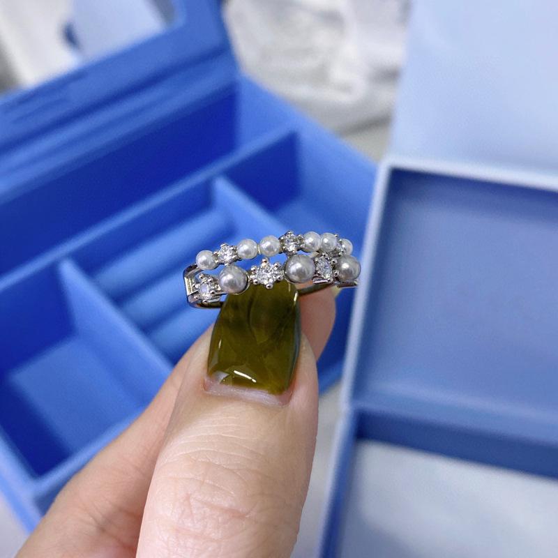 Howfang Bubble Double Layer Pearl & Zircon Sterling Silver Ring - Women's Light Luxury I-Shaped Index Finger Jewelry.