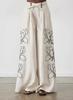 High-End Fashionable Cotton Linen Embroidery Wide-Leg Pants Suit for Women