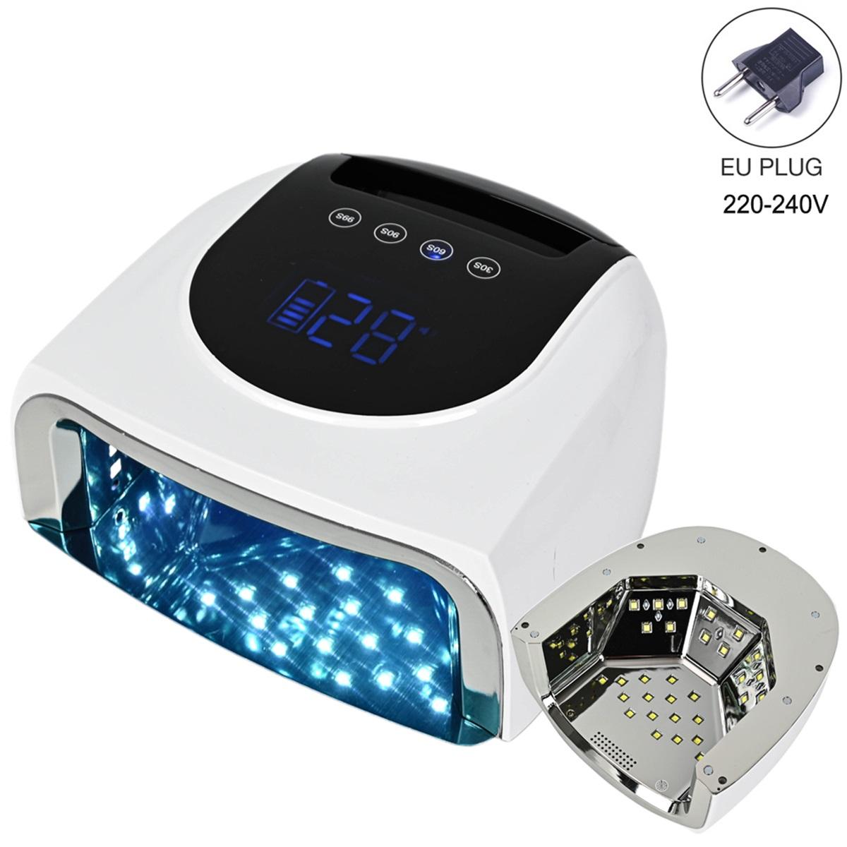Rechargeable 96W Nail Lamp with Mirror Reflective Base Gel Polish Dryer Manicure Machine UV Light for Nails Nail UV LED Lamp X30DD White EU