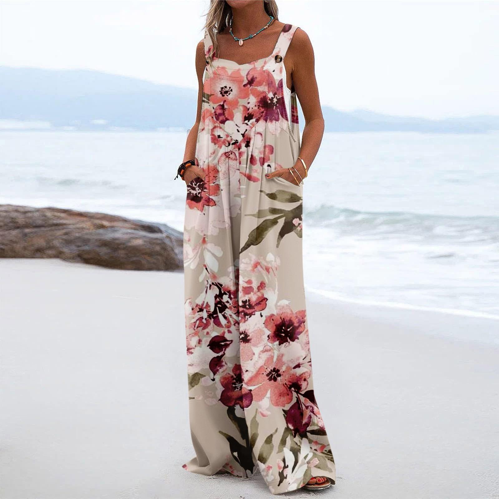 

Женские комбинезоны, повседневные комбинезоны с широкими штанинами и принтом, комбинезоны без рукавов с карманами, наряды XXL розовый