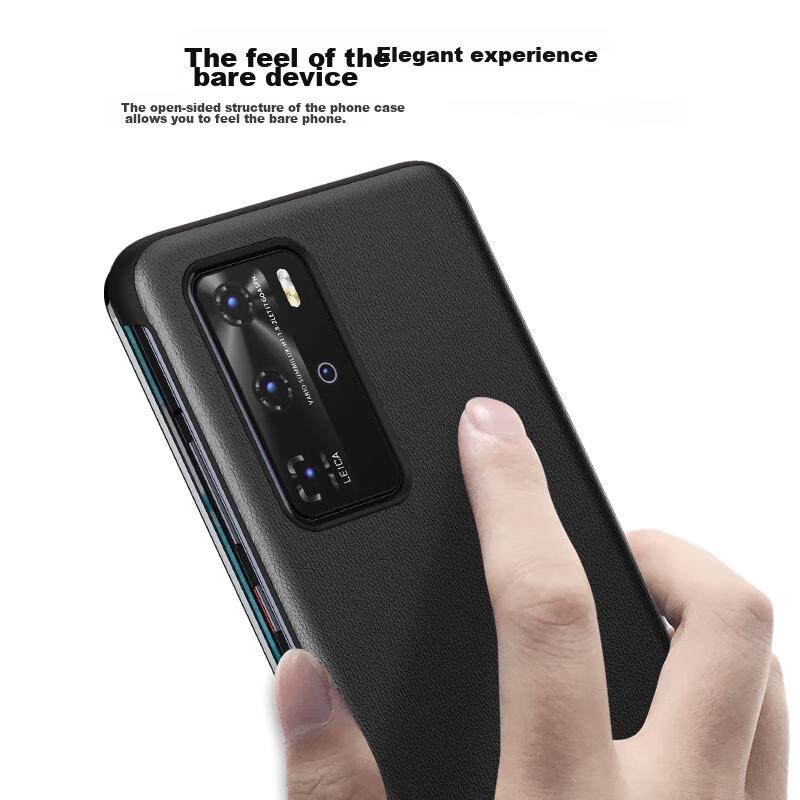 Étui à rabat en cuir pour Huawei P40, Design avec fenêtre Smart View, Installation facile, Protection complète, Coque arrière antichoc P40, Noir