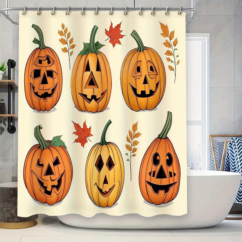 

Жуткая шторка для душа на Хэллоуин с тыквами для декора ванной комнаты Дизайн с оранжевыми осенними листьями 90x180cm