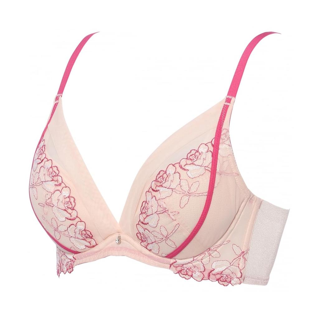 AMOSTYLE Charming Slim Line Deep V Bra Handsome Rose M015 Size F65 Glamor(R) (White)