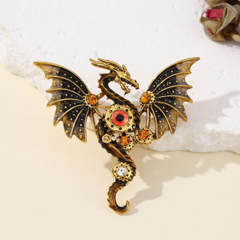 Mechanical Dragon Shaped Enamel Colored Brooch Fantasy Wing Dragon Style Retro Clothing Accessories Badge Jewelry Gift