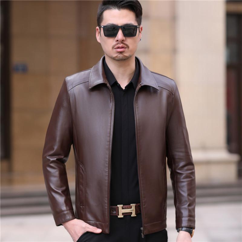 Herren Leder Lederjacke Revers Mittel Lederjacke Lässig Saison Schafsleder Dünne Jacke