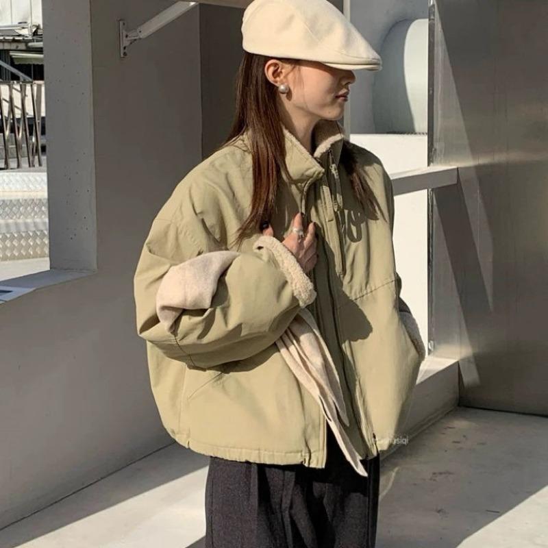 Lamb wool short pie overcomes women's winter casual loose small cotton jacket