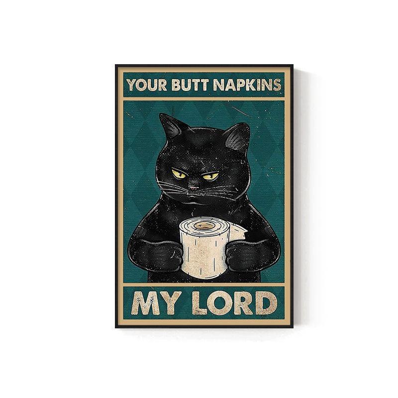 Retro Kitten Cartoon Canvas Painting Bathroom Toilet Poster Toilet Children's Room Decoration Painting for Modern Living Room Asian Style Home Decor