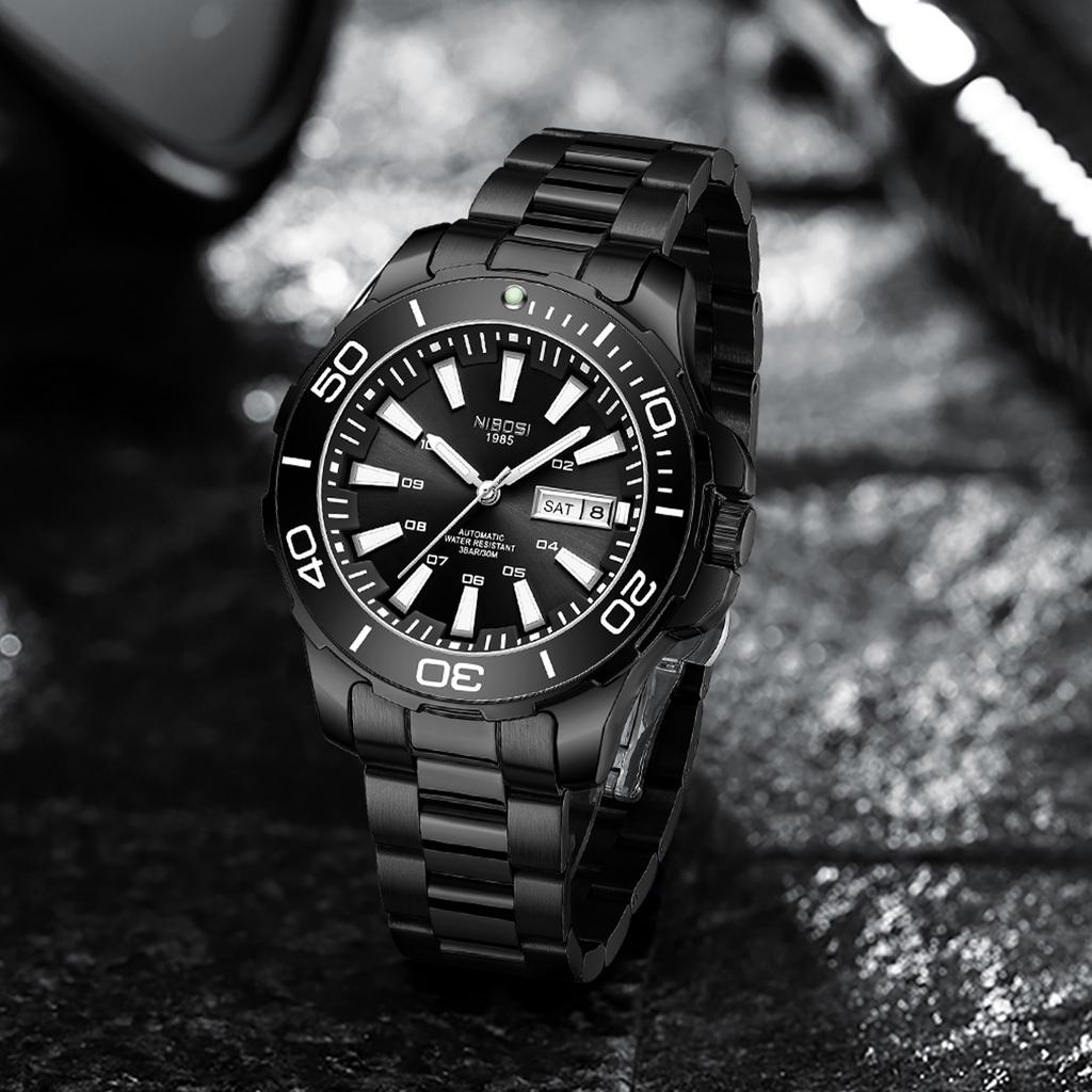 Nibosi Automatic Men'S Mechanical Watch Solid Steel Belt Multi-Function Luminous Waterproof