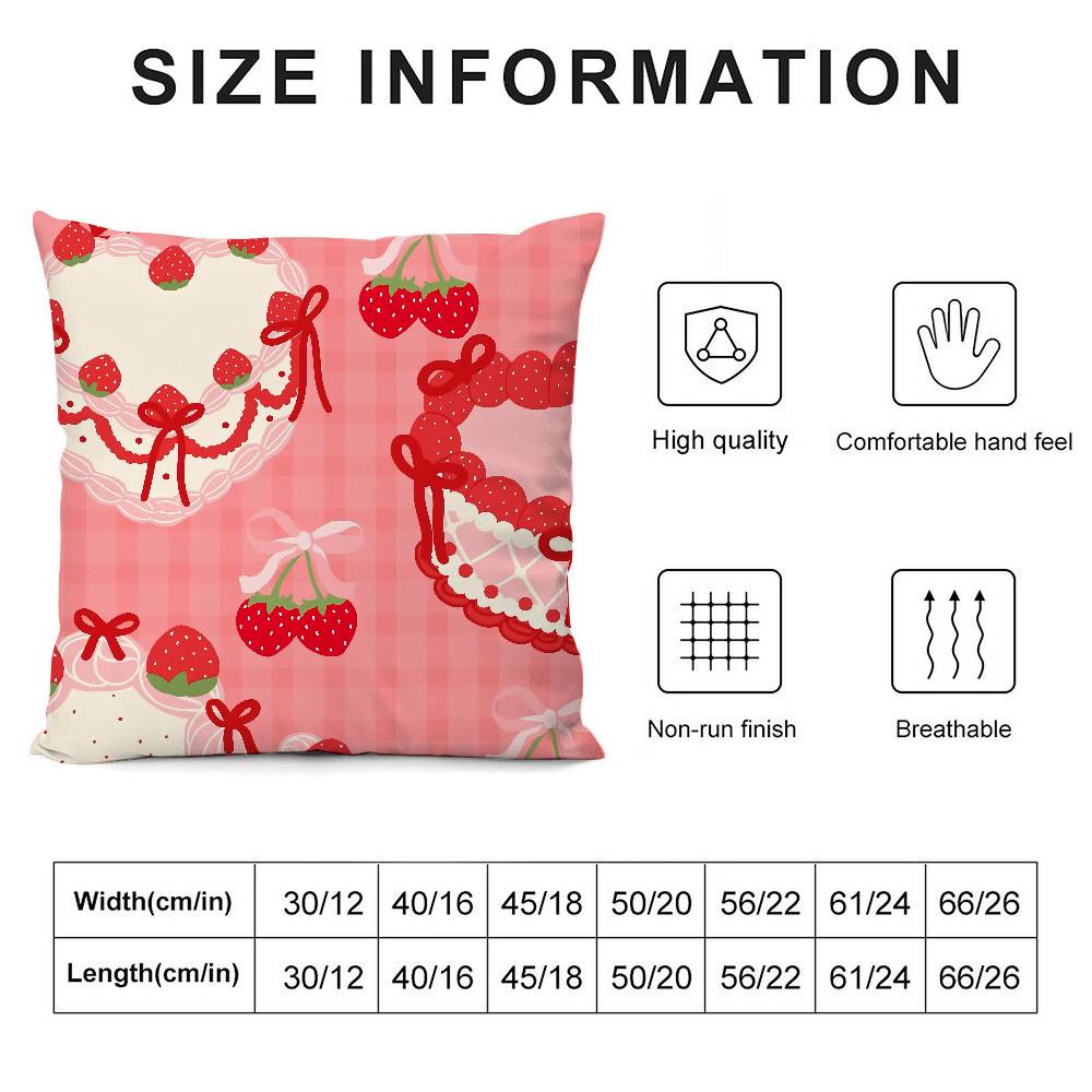 Cute Strawberry Print Pillow Case Home Double-Sided Printing Short Plush Colorfast Microfiber Cushion Cover