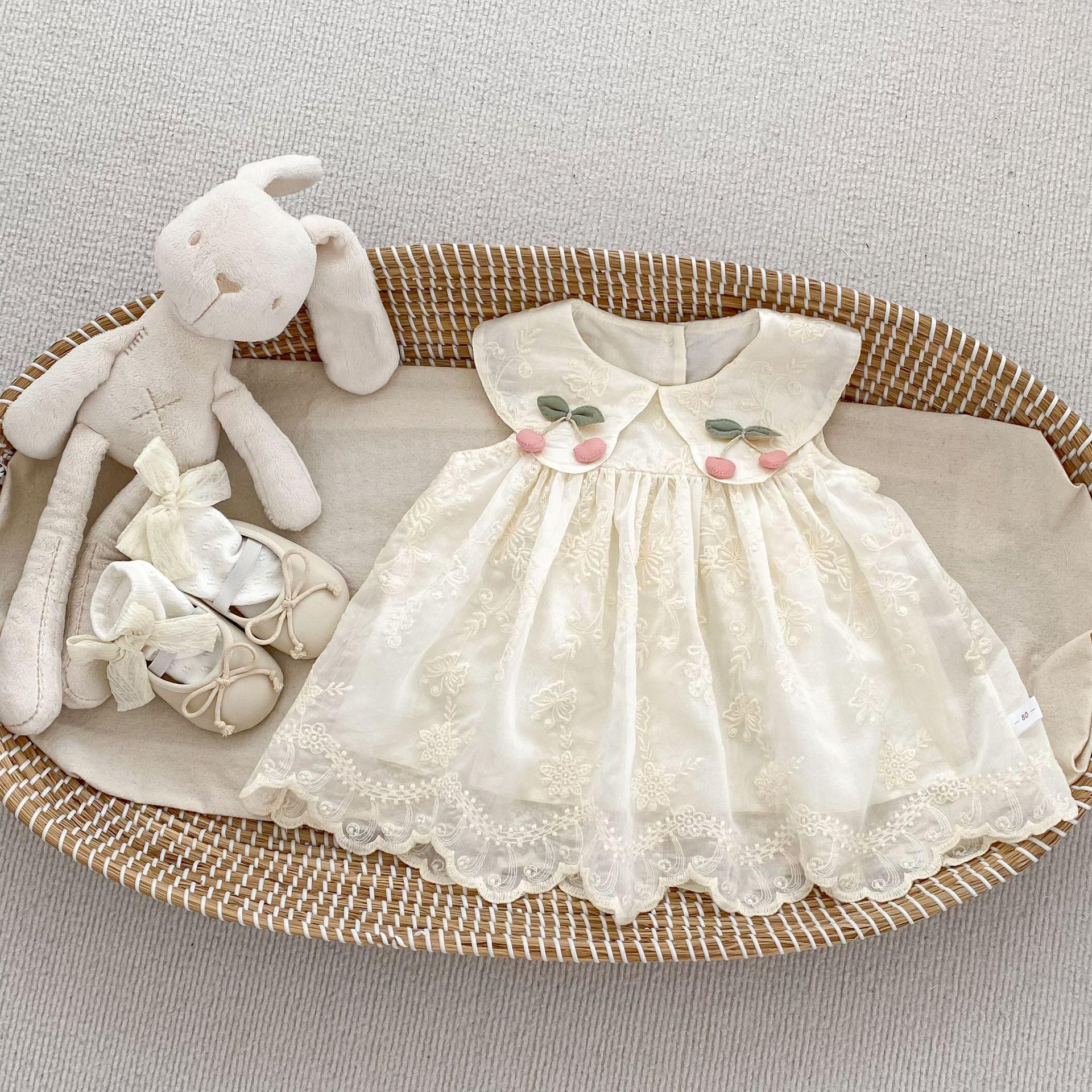 Girls Summer Sweet Floral Embroidered Sleeveless Ruffled Dress 66