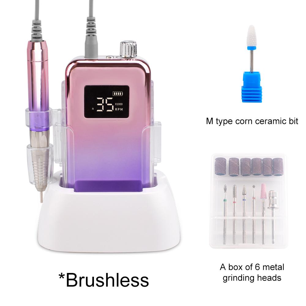 

BEPAN Brushless Purple Handpiece Mini Display Screen 35000RPM Portable Nail Drill Machine Set for File Desktop Base UK фиолетовый