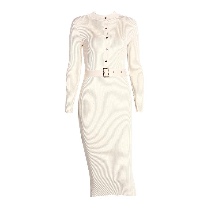 

Осеннее женское модное тонкое трикотажное платье-карандаш с пуговицами на бедрах One Size белый