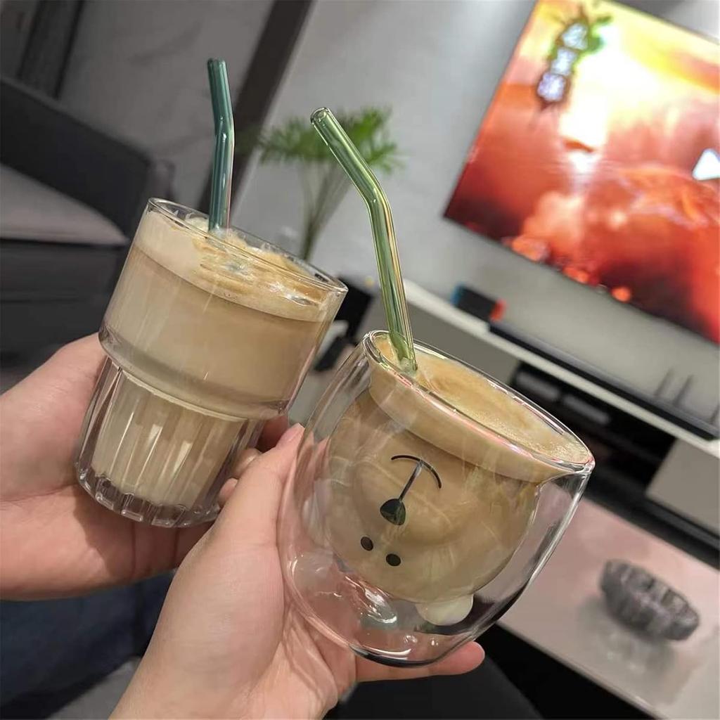 10 Pcs Reble Bent Glass Drinking Straws,9''x10 Mm Colorful Glass Straws for Beverages, Shakes, Milk Tea, Juices,Set of 10 Bent with 2 Cleaning