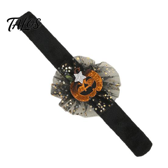 Assorted Pattern Slap Bands Stuffed Halloween Bracelets for Kids, Plush Pumpkin Ghost Skull Cute Wrist Velvet Wristband Party Favors Band with Sequin