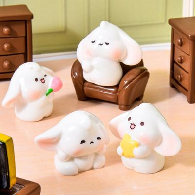 Mini Rabbit Figurines Cartoon Bunny Miniature Figures Tiny Resin Animal Fairy Garden Ornaments for Dollhouse DIY Micro Landscape