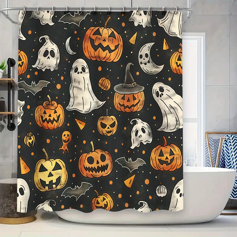 

Halloween Shower Curtain Halloween Decor Pumpkin Ghosts Spooky Bath Mat Non-Slip Bathroom Liner Waterproof Fabric Home Decoratio W60H190(CM)-1 Pcs