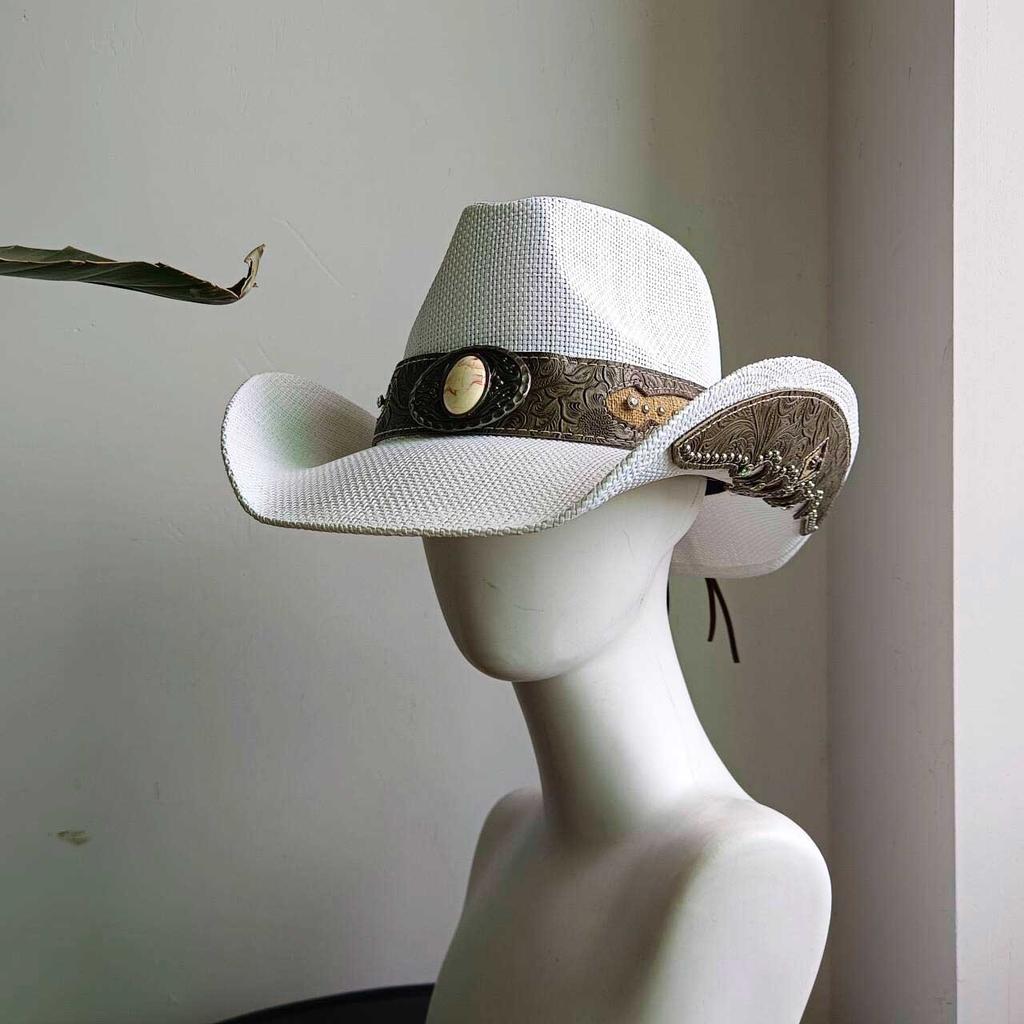 Western cowboy straw hat men and women retro wide-brimmed Cowboy Straw Hat Embroidered Wide Brim chapeau cowboy