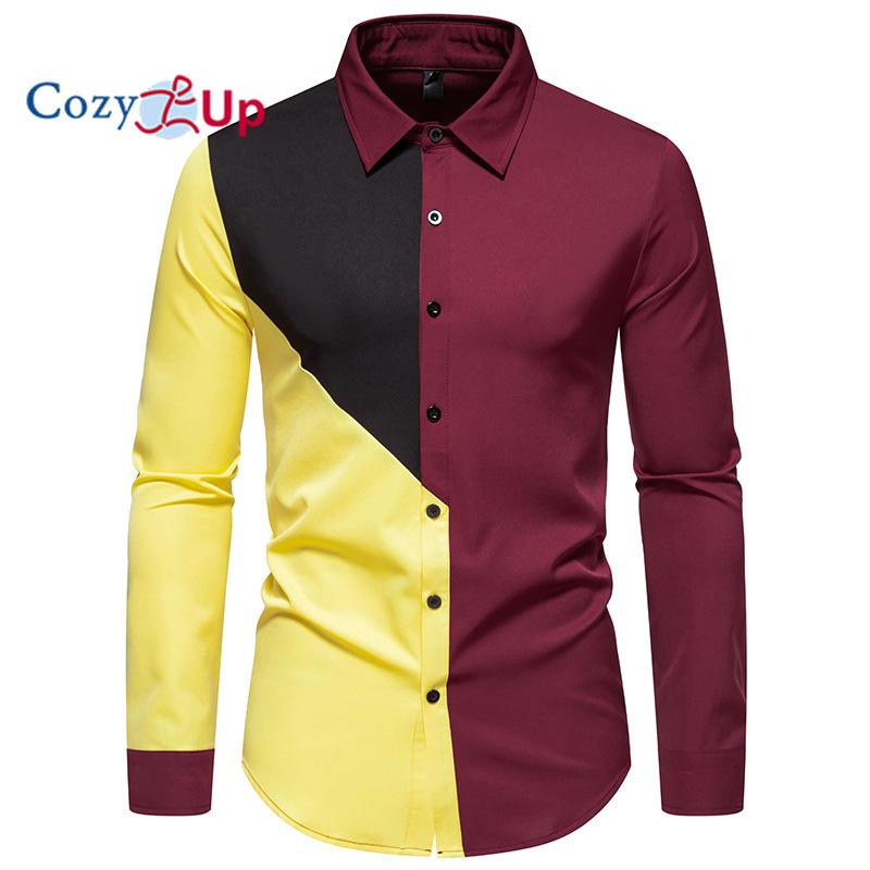Cozy Up Mens Fashion Patchwrok Dress Shirt 2023 Brand New Slim Fit Colorblock Shirt Men Business Social Shirt Male Hit Color Chemise 2XL