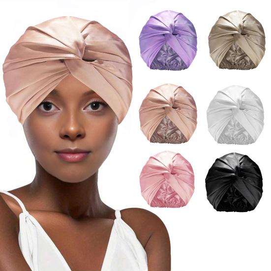 Dámský klobouk z imitace hedvábí Jednobarevný design s uzlem Turban Jednobarevný spací klobouk Domácí pokrývka hlavy