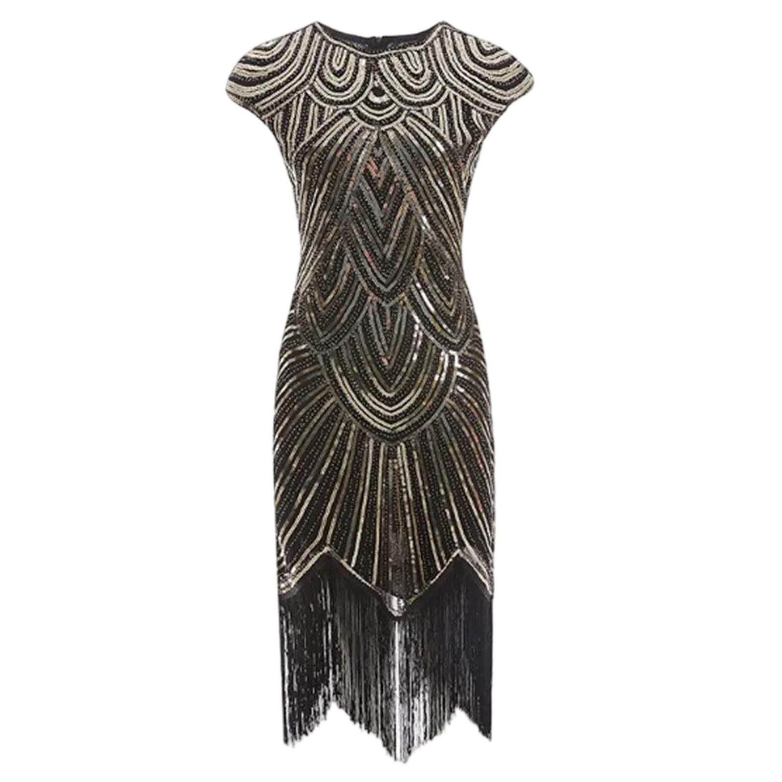 

Elegant And Sexy Evening Dress With Tassels, Double-sided Sequins And Beads M чорний