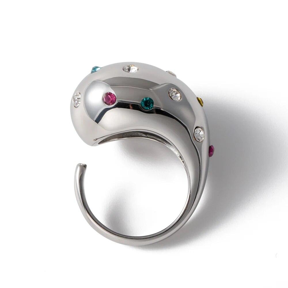 

Uworld полупустое массивное эксклюзивное кольцо из нержавеющей стали с 18-каратным PVD-покрытием, водонепроницаемая текстура, персонализированные эффектные ювелирные изделия для женщин open ring