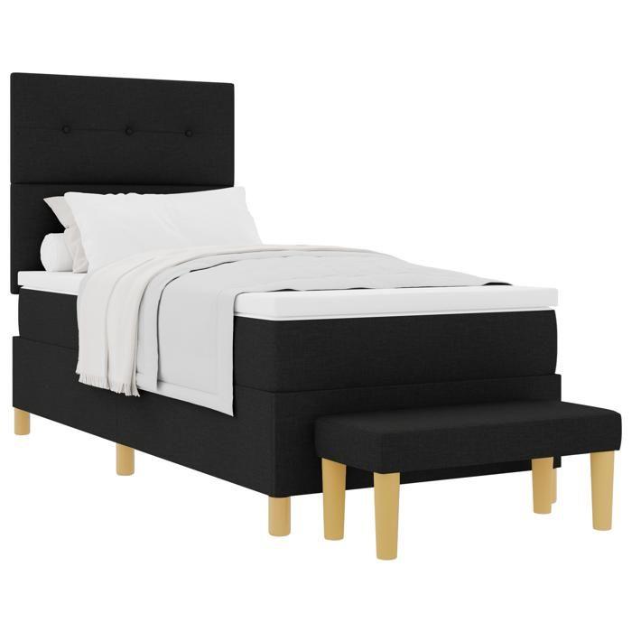 Lit à ressorts vidaXL avec matelas et banc noir 100x200 cm en tissu 3344277