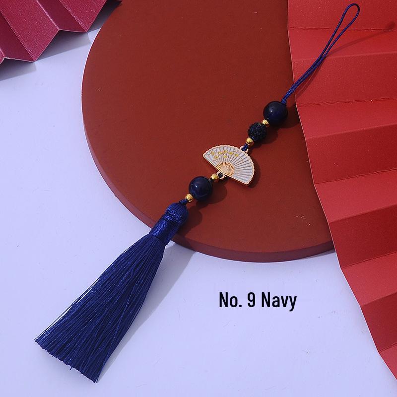 Ancient Style White Tassel Fan Pendant for Hanfu/Qipao Lapel or Phone