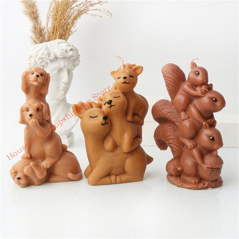 85AD 3D Stacked Animal Mold Adorable 3D Deer Elephant Kitten Bird Silicone Mould for Homemade Cake Chocolate Crafts