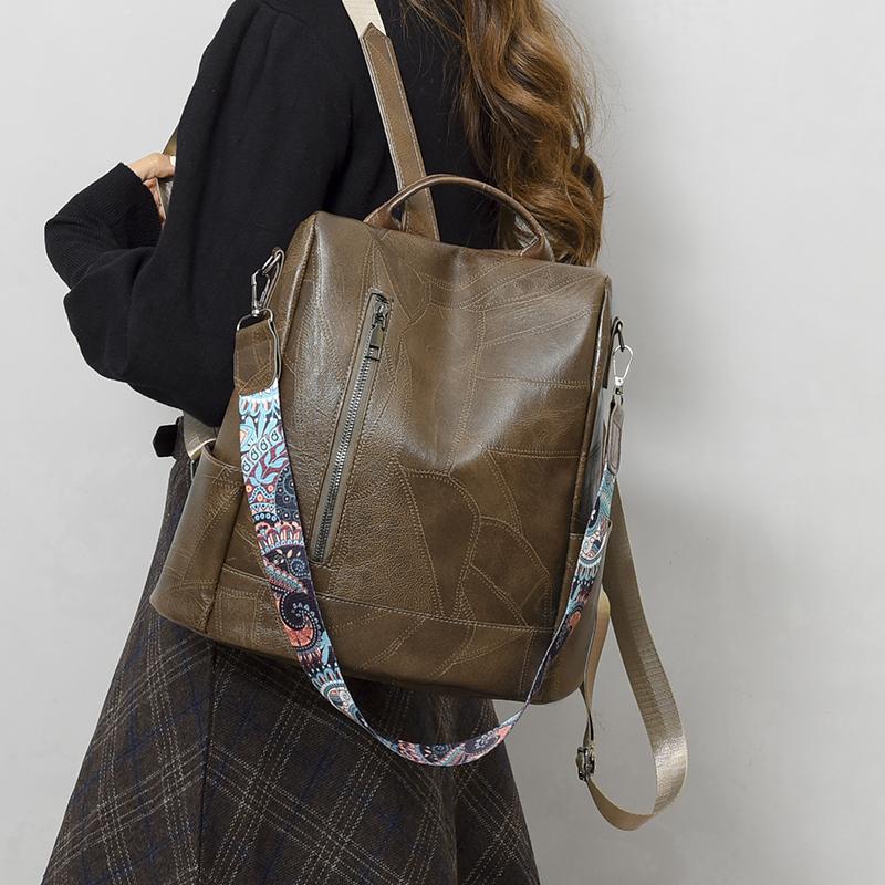 Leather Backpack Women's Backpack Large Capacity Anti-Theft Women's Travel Bag