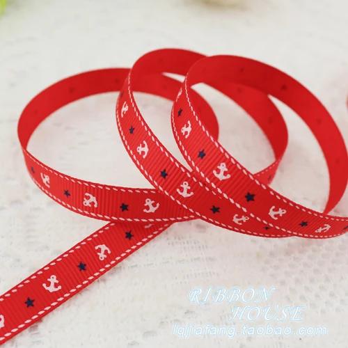 

2 Meters/lot 9mm Single Face Printed Sea Anchor Grosgrain Ribbon for Christmas Wedding Decorative Gift Packing DIY Crafts 9mm Sea anchor червоний