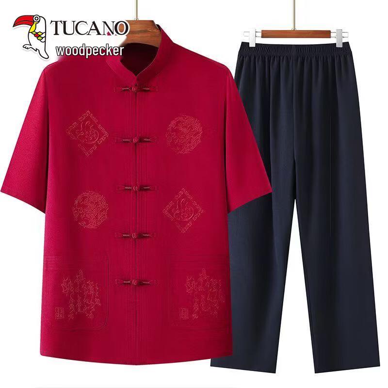 TUCANO Men s Chinese Style Short-Sleeve Tang Suit Set 2XL