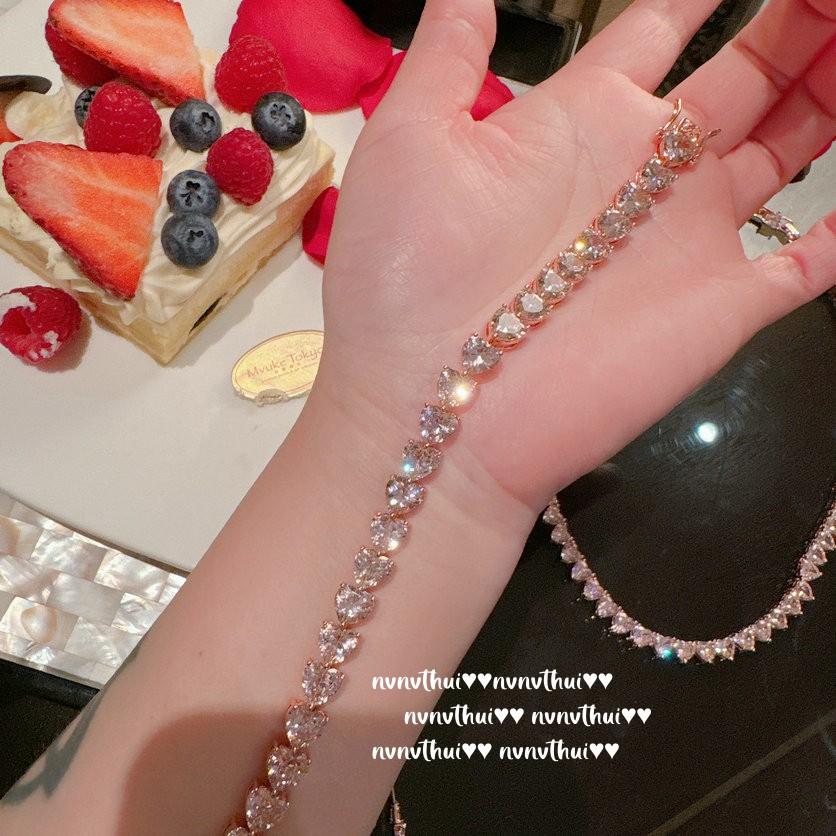 Papalacha Love Gemstone Necklace, Rich Family Daughter Gold, Plated With 18K Gold, Barbie Powder Heart High Carbon Zircon Bracelet.