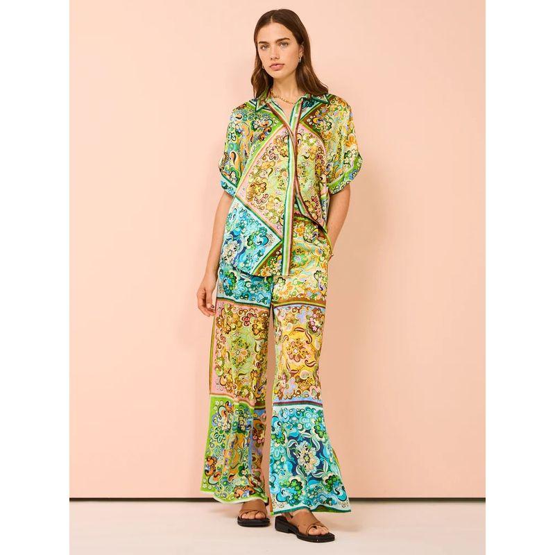 

Fashion Two-piece Set Fashion Stylish Print Short Sleeve Color Matching Travel Outfit Tether Suit Flower color S