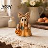 Light Up Ghost Lighted Vintage Patchwork Ghost, LED with Pumpkin Lantern Halloween Decor, Ghosts Lamp Lamp, Rustic Fall Figurine Decoration for Mantel