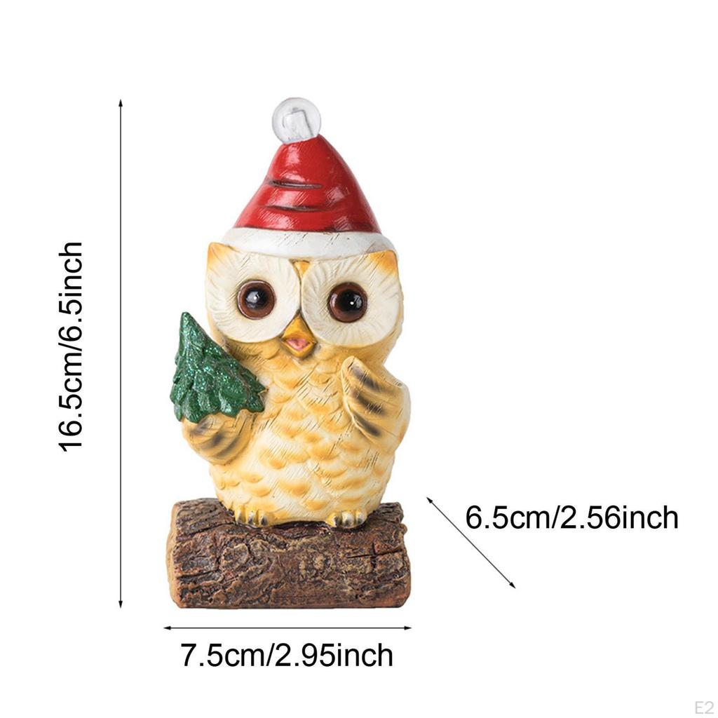 Christmas Owl Sculpture Big Eyes Statue with Light House Decor Craft Figurine for Desktop