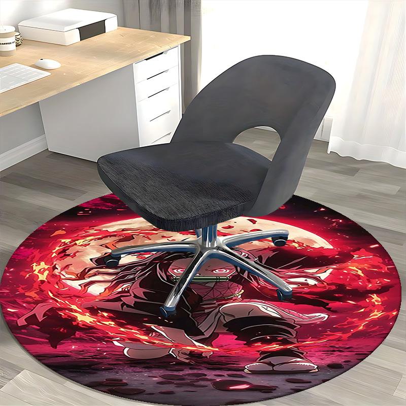 1pc Demon Slayer Tanjiro Kamado Round Carpet - Anime Design Office Chair Mat