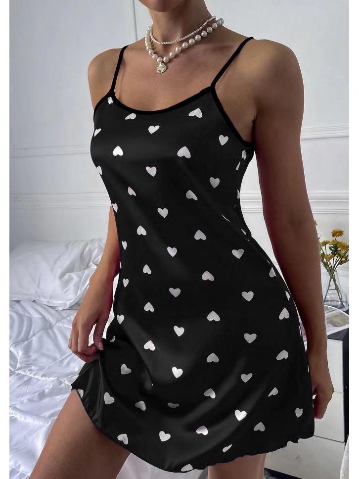 Plus Size Faux Silk Print Sling Nightdress – Sexy European & American Style Summer Pajamas