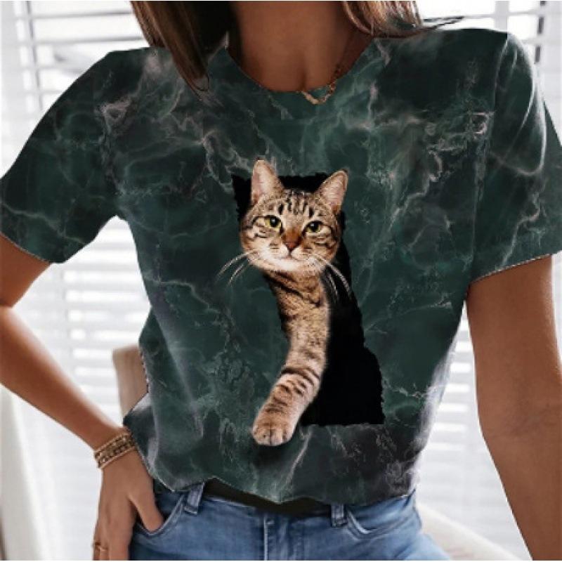 Summer Women's Short Sleeved T-shirt Cute Cat 3D Printed Fashionable Loose Casual Round Neck T-Shirts Women’s