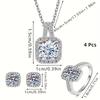 4-piece Sparkling Crystal Diamond Jewelry Set! Necklace, Ring, and Earrings, Finely Cut and Dazzling, Fashionable and Versatile